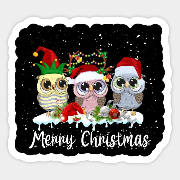 Cute Owl Merry Christmas Funny Owls Ugly Christmas Sweater T-Shirt Sticker by Alana Clothing